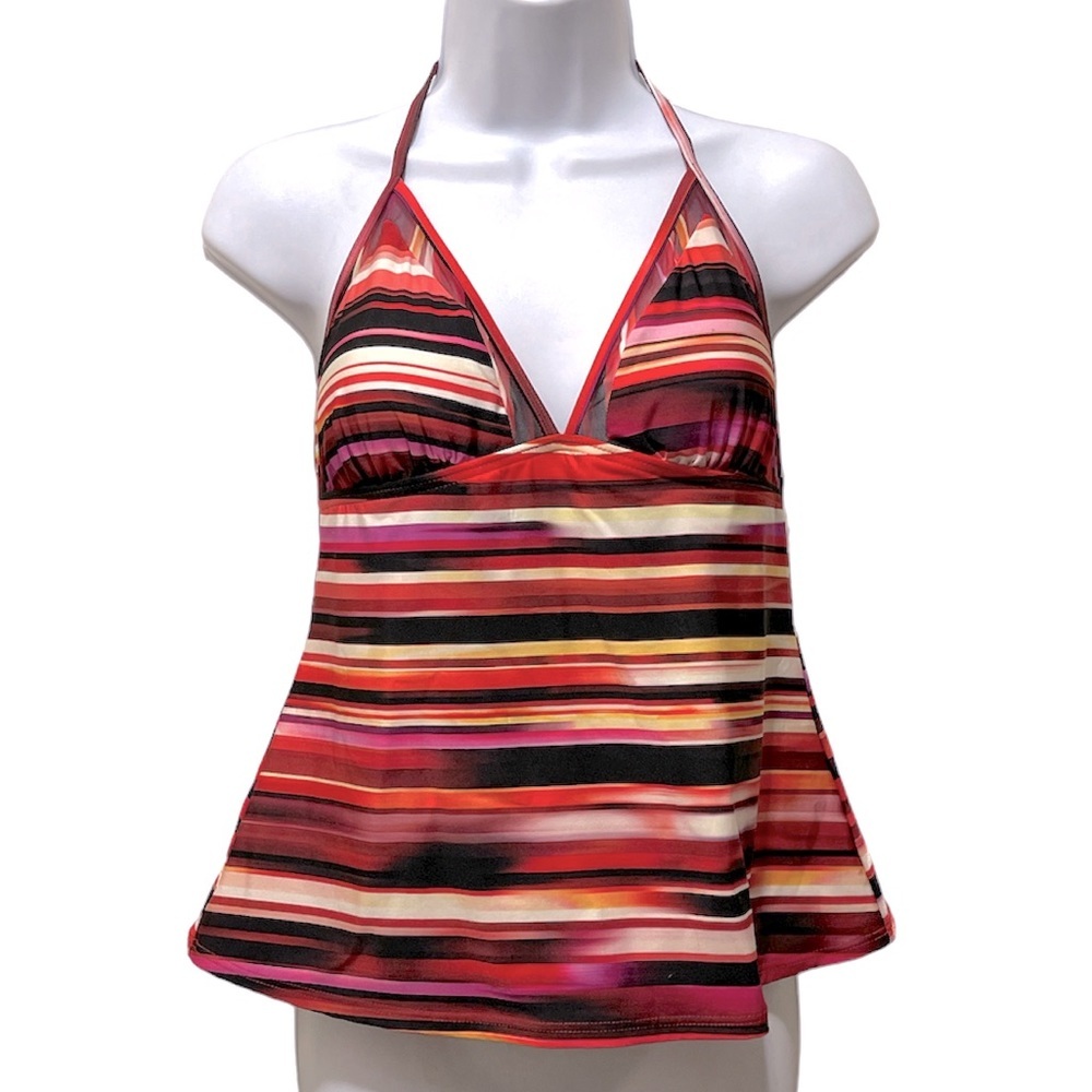 NWT Colorful Kenneth Cole Striped Tummy Toner Tankini Swim Top-Large - Picture 4 of 6